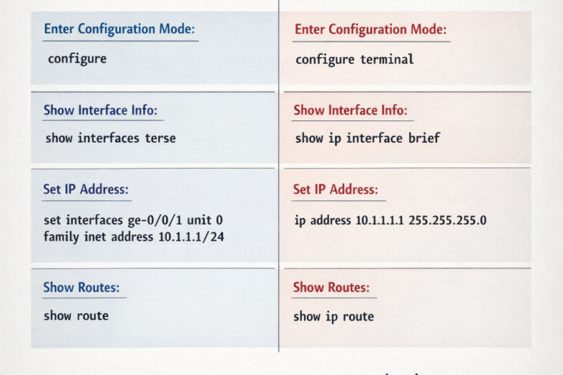 Compare Juniper and Cisco CLI Commands